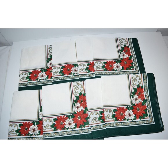Vtg Made in Brazil SUNWEAVE Christmas Poinsettia Cotton Dinner Napkins 8 pc new - Picture 2 of 12